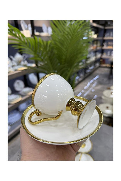 Premium Acar Thelma Gold Professional White Turkish Coffee Cup Set - 6 - Piece - TryAladdin