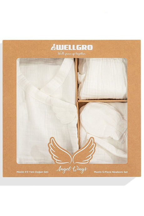 Premium Angel Wings Muslin Newborn Hospital 5 - Piece Set - White - TryAladdin