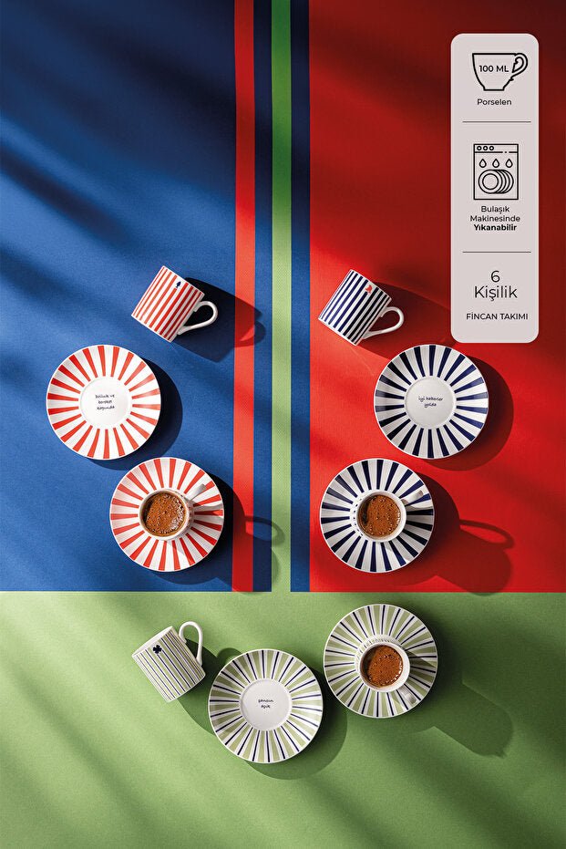 Premium Authentic Turkish Coffee Cup Set - Destiny Collection - 6 - Piece Set - 100ml Cups - TryAladdin