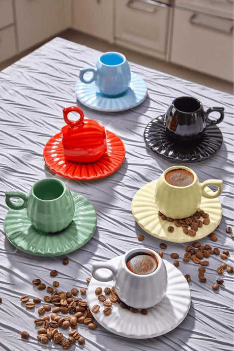Premium Authentic Turkish Striped Pumpkin Model Coffee Cup Set - 12 - Piece Set - TryAladdin