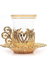 Premium Authentic Turkish Tea Set with Ottoman Motif & Spoons - 6 - Piece Set - TryAladdin