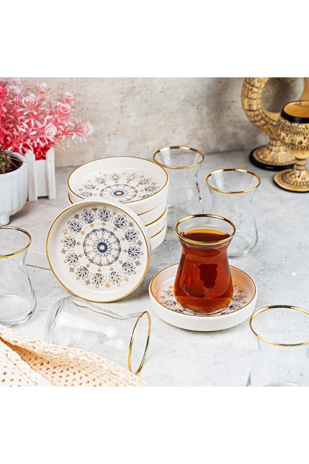 Premium Aybaba Mirra Gilded Coffee & Tea Glass Set - 18 - Piece Set - TryAladdin