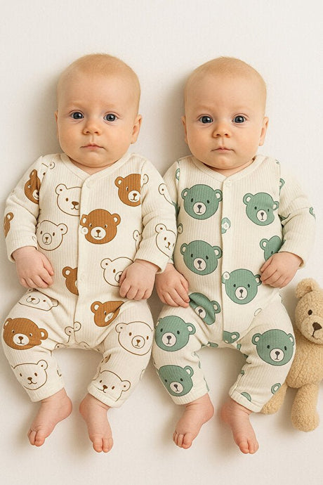 Premium Baby Boy Bear Patterned Newborn Bodysuit Set - 2 Piece - TryAladdin
