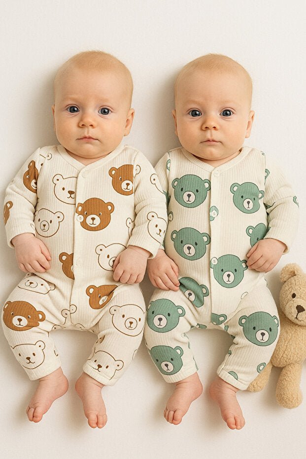 Premium Baby Boy Bear Patterned Newborn Bodysuit Set - 2 Piece - TryAladdin