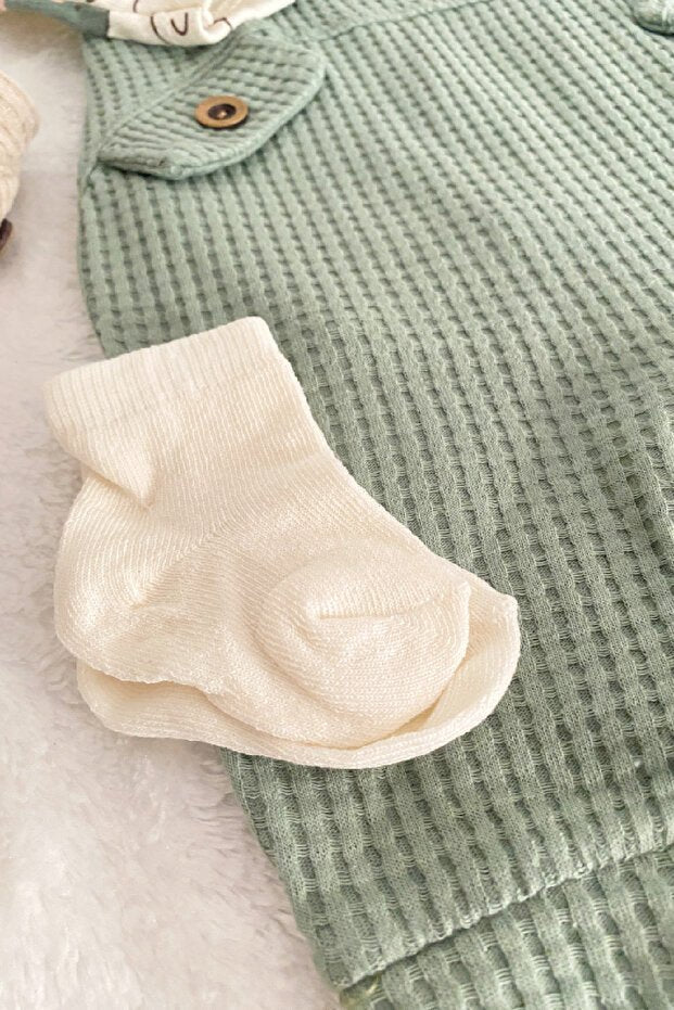 Premium Baby Boy Embroidered Bear Jumpsuit & Sock Set - 2 Piece - TryAladdin