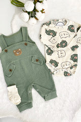 Premium Baby Boy Embroidered Bear Jumpsuit & Sock Set - 2 Piece - TryAladdin