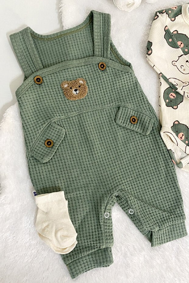 Premium Baby Boy Embroidered Bear Jumpsuit & Sock Set - 2 Piece - TryAladdin