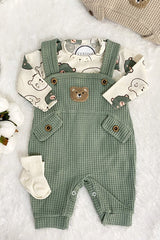 Premium Baby Boy Embroidered Bear Jumpsuit & Sock Set - 2 Piece - TryAladdin