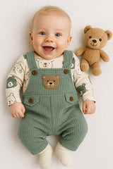 Premium Baby Boy Embroidered Bear Jumpsuit & Sock Set - 2 Piece - TryAladdin