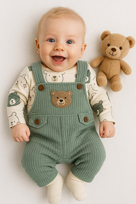Premium Baby Boy Embroidered Bear Jumpsuit & Sock Set - 2 Piece - TryAladdin