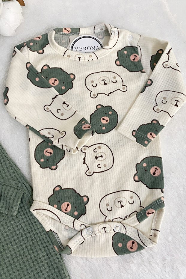 Premium Baby Boy Embroidered Bear Jumpsuit & Sock Set - 2 Piece - TryAladdin