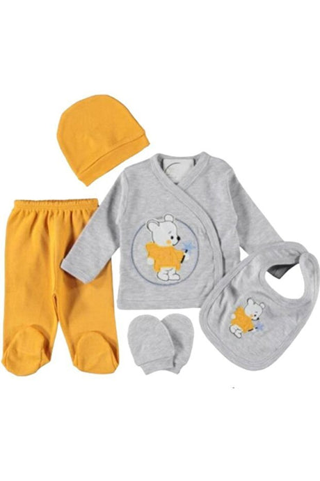 Premium Baby Grey Star Bear Newborn Take - Home Onesie Set - 0 - 3 Months - TryAladdin