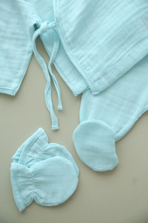 Premium Blue Cotton Muslin Newborn Hospital Exit Set - Newborn Size - TryAladdin