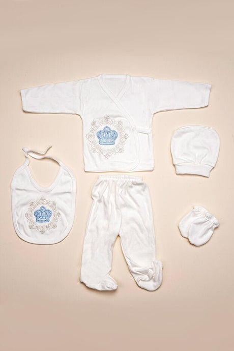 Premium Blue Crown Newborn Boy 5 - Piece Layette Set - Newborn Size - TryAladdin