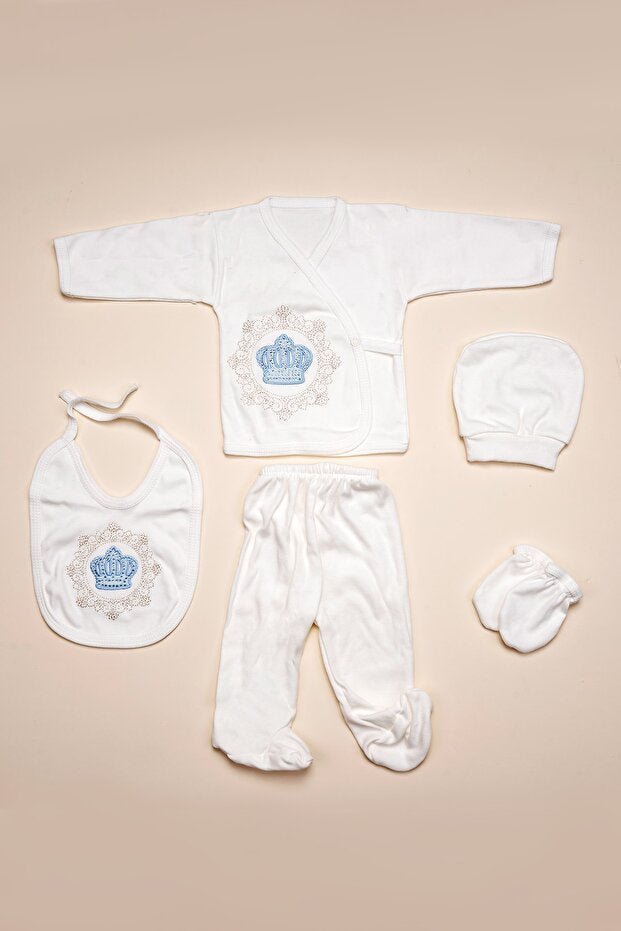 Premium Blue Crown Newborn Boy 5 - Piece Layette Set - Newborn Size - TryAladdin