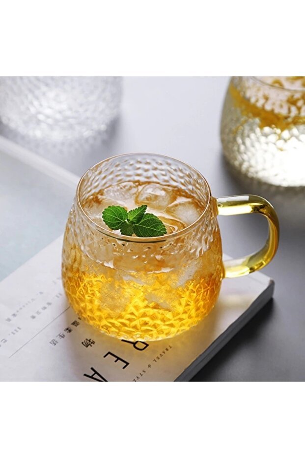 Premium Borosilicate Frosted Glass Mug with Gold Handle - 350ml - TryAladdin