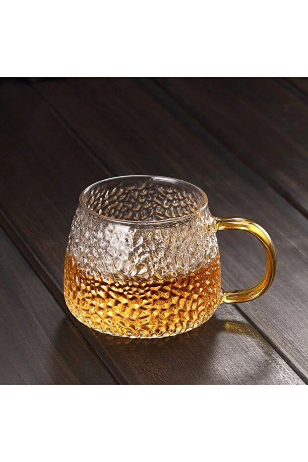 Premium Borosilicate Frosted Glass Mug with Gold Handle - 350ml - TryAladdin