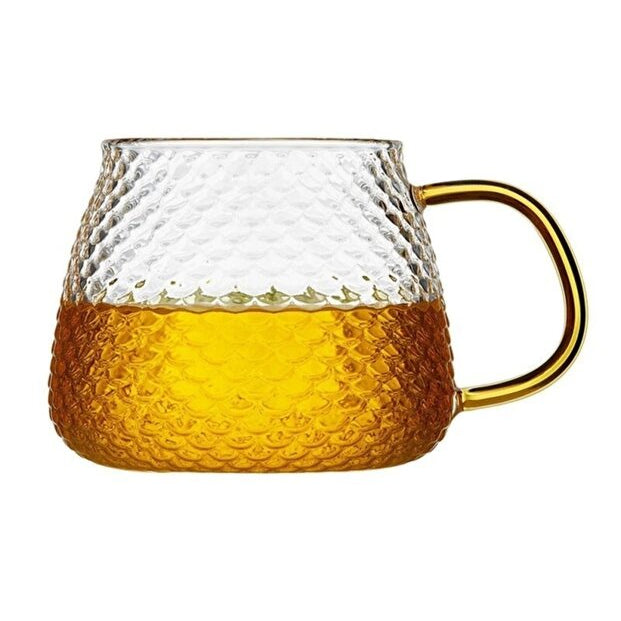 Premium Borosilicate Frosted Glass Mug with Gold Handle - 350ml - TryAladdin