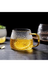 Premium Borosilicate Frosted Glass Mug with Gold Handle - 350ml - TryAladdin