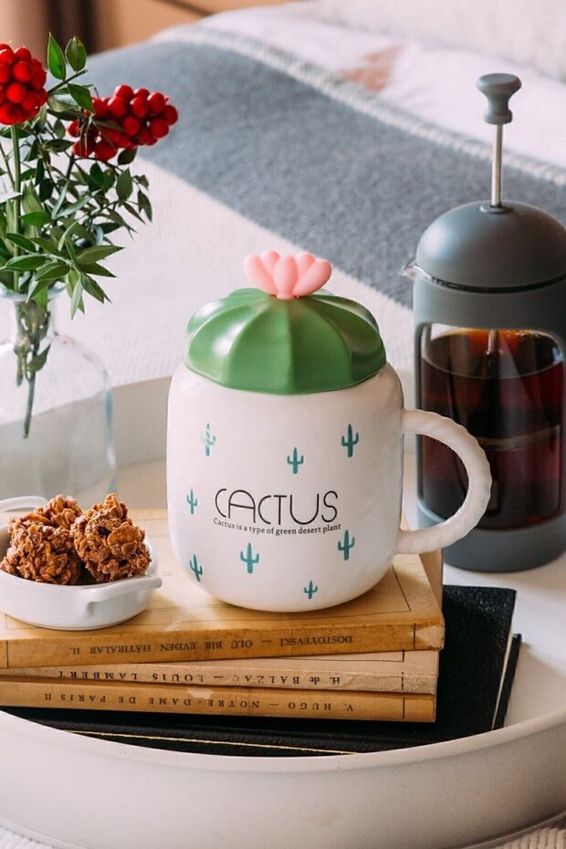 Premium Ceramic Cactus Mug with Spoon - Arma House - TryAladdin