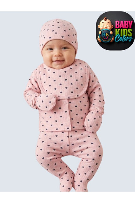 Premium Corduroy Heart Print 5 - Piece Newborn Layette Set - 1.5 kg - TryAladdin