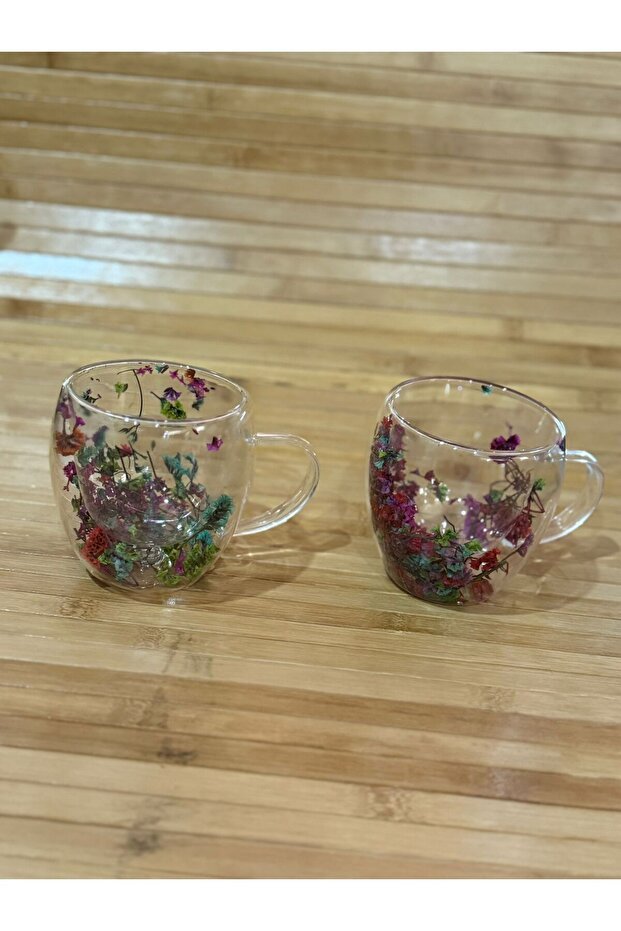 Premium Double Wall Floral Glass Mugs - 250ml (Set of 2) - TryAladdin