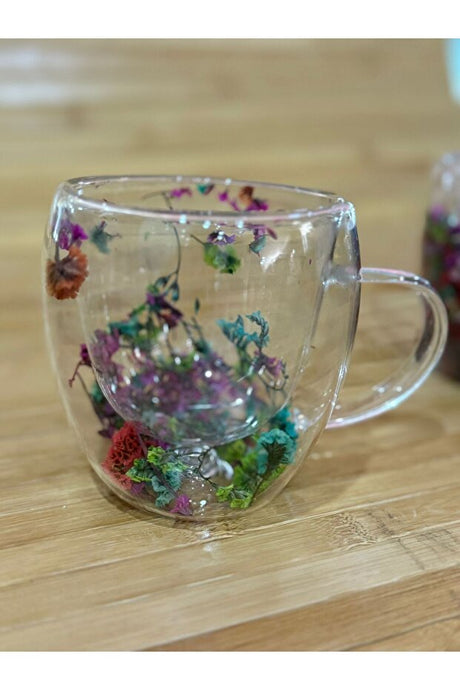Premium Double Wall Floral Glass Mugs - 250ml (Set of 2) - TryAladdin