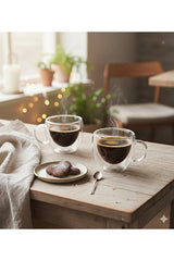 Premium Double Wall Heart Shaped Glass Mug Set - 2 Pcs - TryAladdin