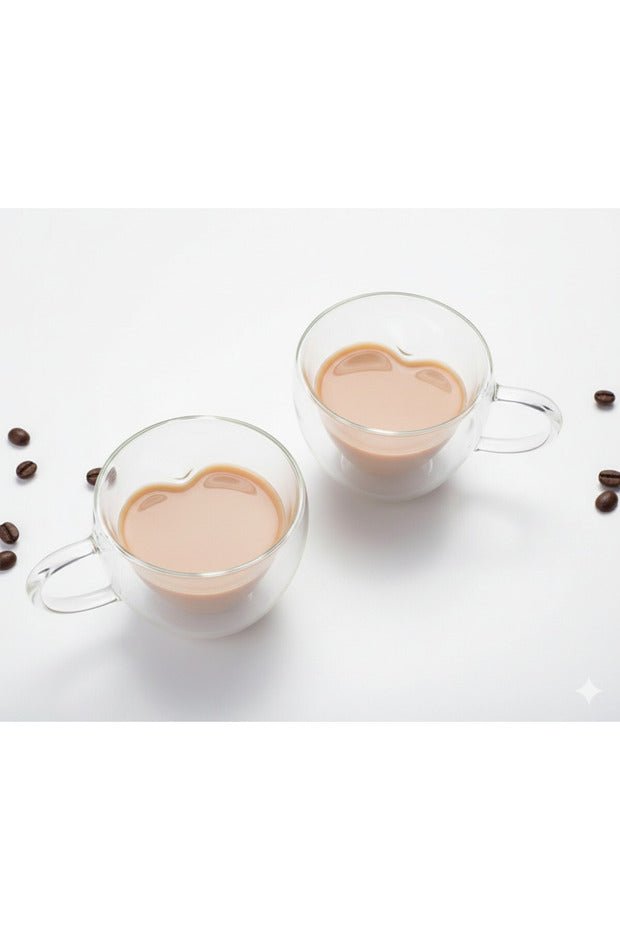 Premium Double Wall Heart Shaped Glass Mug Set - 2 Pcs - TryAladdin
