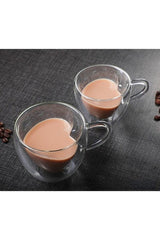Premium Double Wall Heart Shaped Glass Mug Set - 2 Pcs - TryAladdin