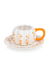 Premium Ecru Printed Porcelain Coffee Cup Set - 2 - Piece 90ml - TryAladdin