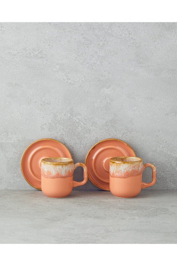 Professional Ceramic 4 Piece Double Coffee Cup Set Light Orange