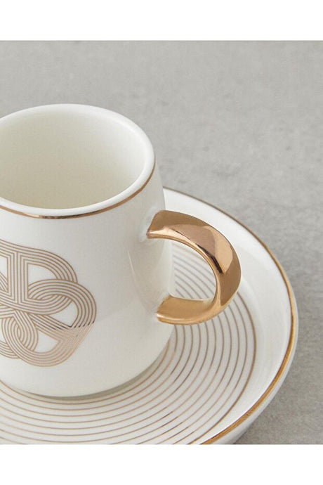 Premium English Home Cladars Gold Rim Porcelain Turkish Coffee Cup Set - 4 Piece (2 Cups, 2 Saucers) - 90ml (per cup) - TryAladdin