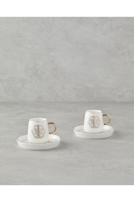 Premium English Home Cladars Gold Rim Porcelain Turkish Coffee Cup Set - 4 Piece (2 Cups, 2 Saucers) - 90ml (per cup) - TryAladdin