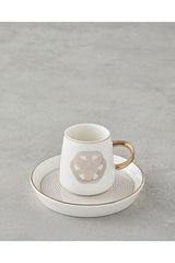 Premium English Home Cladars Gold Rim Porcelain Turkish Coffee Cup Set - 4 Piece (2 Cups, 2 Saucers) - 90ml (per cup) - TryAladdin