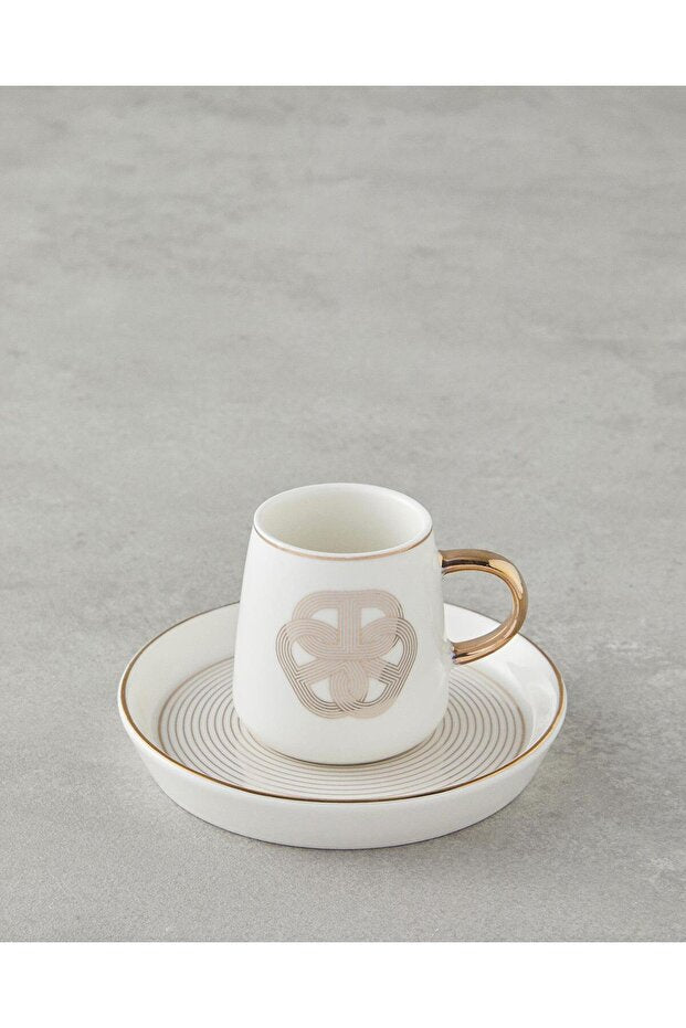 Premium English Home Cladars Gold Rim Porcelain Turkish Coffee Cup Set - 4 Piece (2 Cups, 2 Saucers) - 90ml (per cup) - TryAladdin