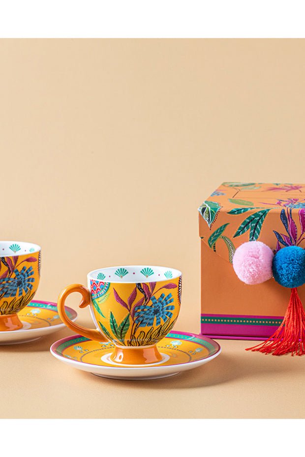 Premium English Home Exotic Wild Yellow New Bone China Coffee Cup Set - 4 - Piece - TryAladdin