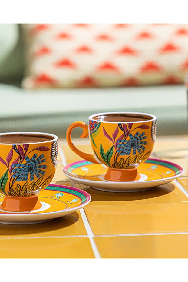 Premium English Home Exotic Wild Yellow New Bone China Coffee Cup Set 4 Piece