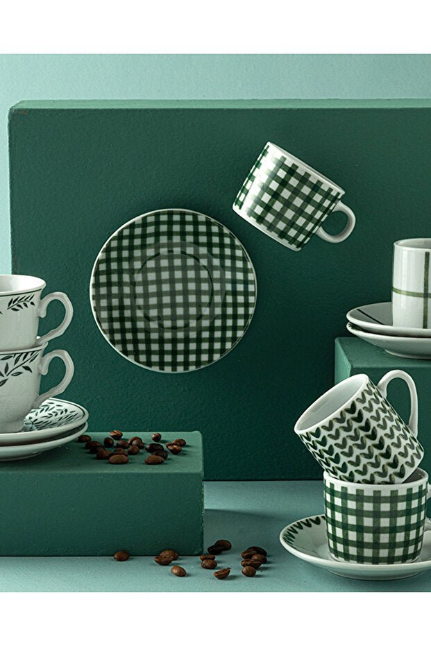 Premium English Home Leno Green Porcelain Coffee Set - 4 Piece - TryAladdin