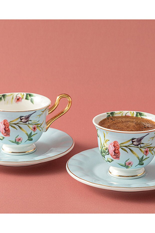 Premium English Home New Bone China Coffee Cup Set - Light Blue - 4 Piece - TryAladdin