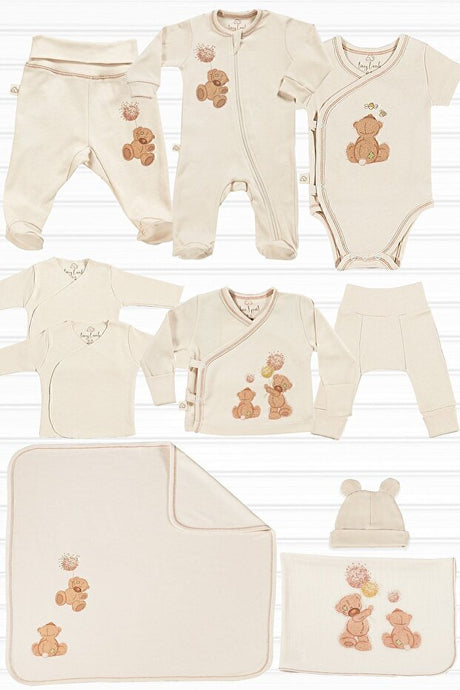 Premium Fluffy Bear Unisex 10 - Piece Organic Cotton Newborn Layette Set - TryAladdin