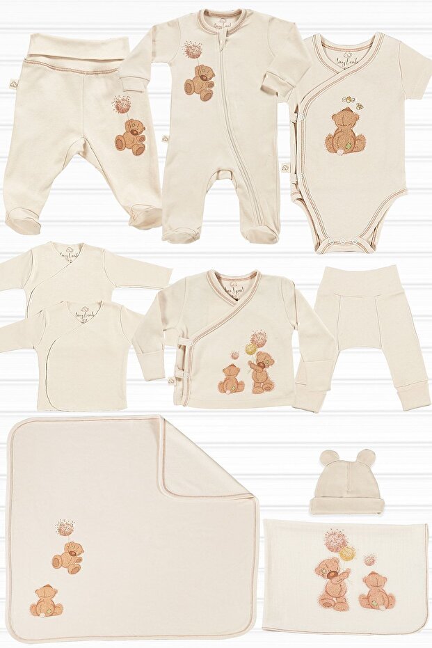 Premium Fluffy Bear Unisex 10 - Piece Organic Cotton Newborn Layette Set - TryAladdin