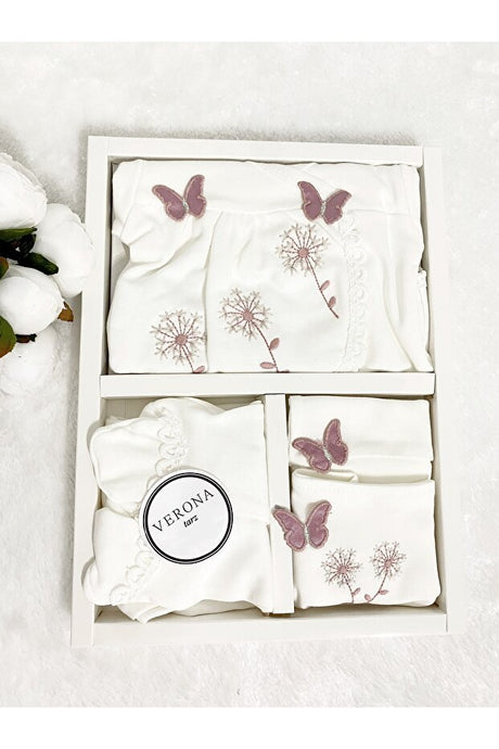 Premium Girls Organic Butterfly Embroidered 5 - Piece Newborn Clothing Set - 0 - 3 Months - TryAladdin