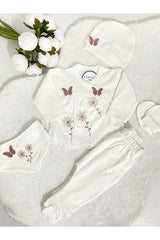 Premium Girls Organic Butterfly Embroidered 5 - Piece Newborn Clothing Set - 0 - 3 Months - TryAladdin