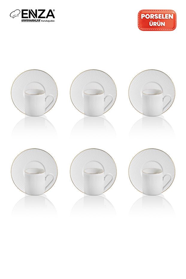 Premium Gold Rim Porcelain Turkish Coffee Cup Set - Set of 6 - TryAladdin