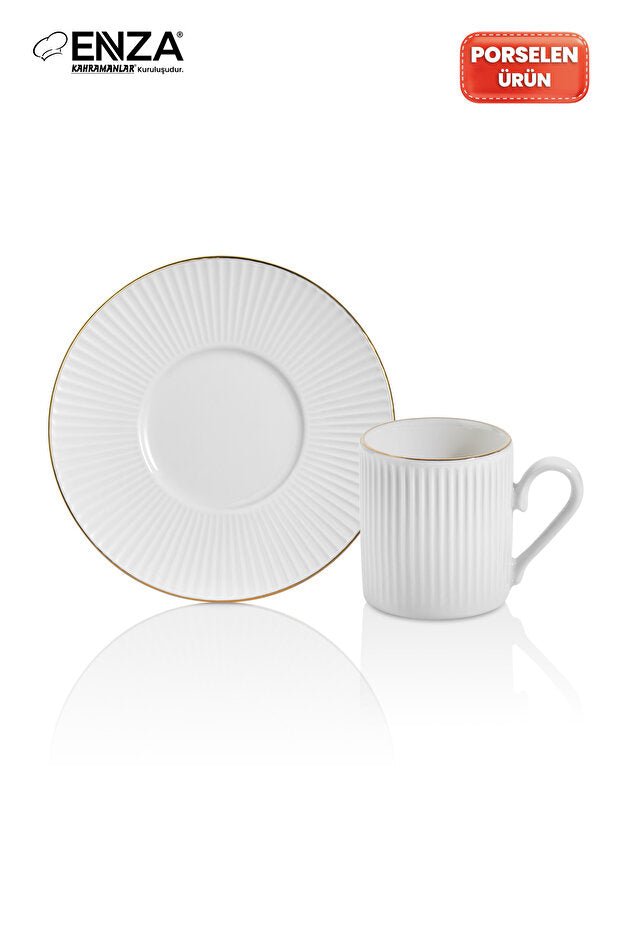 Premium Gold Rim Porcelain Turkish Coffee Cup Set - Set of 6 - TryAladdin