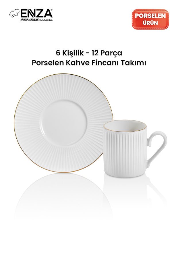 Premium Gold Rim Porcelain Turkish Coffee Cup Set - Set of 6 - TryAladdin