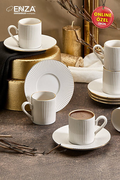 Premium Gold Rim Porcelain Turkish Coffee Cup Set - Set of 6 - TryAladdin