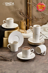 Premium Gold Rim Porcelain Turkish Coffee Cup Set - Set of 6 - TryAladdin