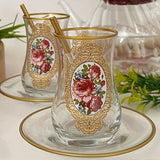 Premium Gold Rose Turkish Tea Glass Set - 6 Person - TryAladdin